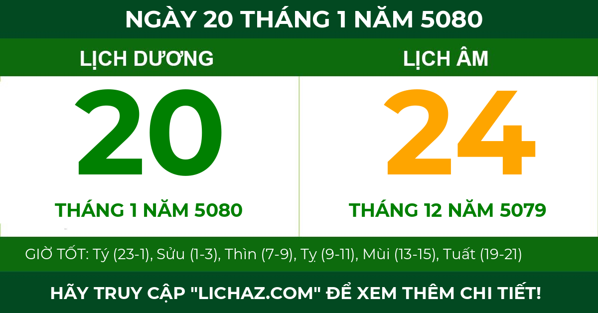 lịch âm ngày 20 tháng 1 năm 5080