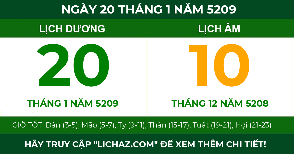 lịch âm ngày 20 tháng 1 năm 5209