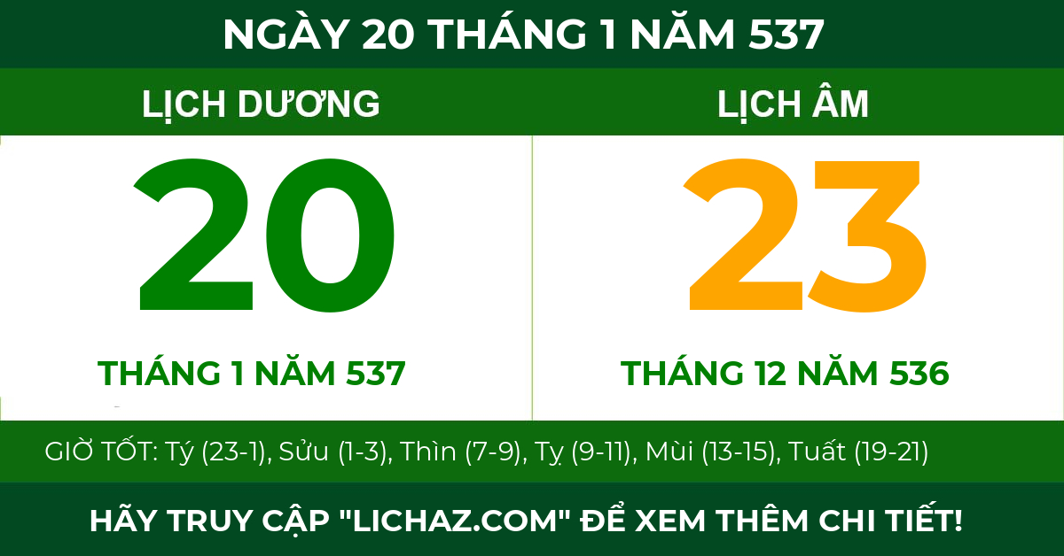 lịch âm ngày 20 tháng 1 năm 537