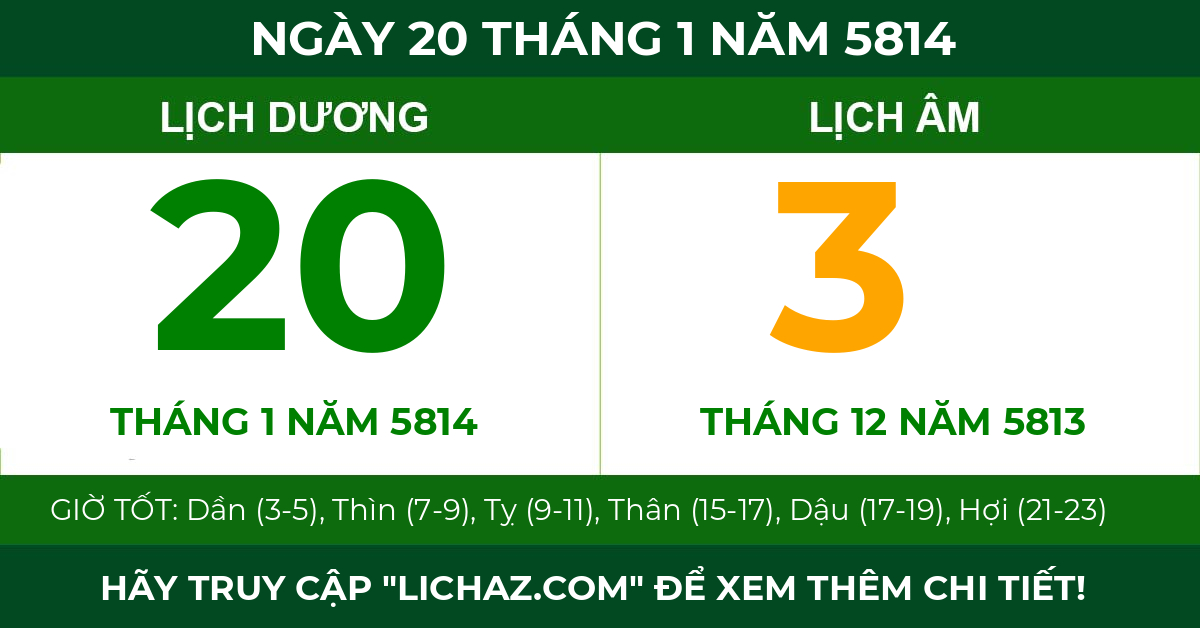 lịch âm ngày 20 tháng 1 năm 5814