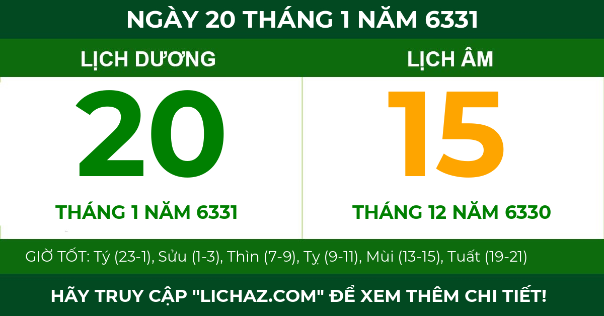 lịch âm ngày 20 tháng 1 năm 6331