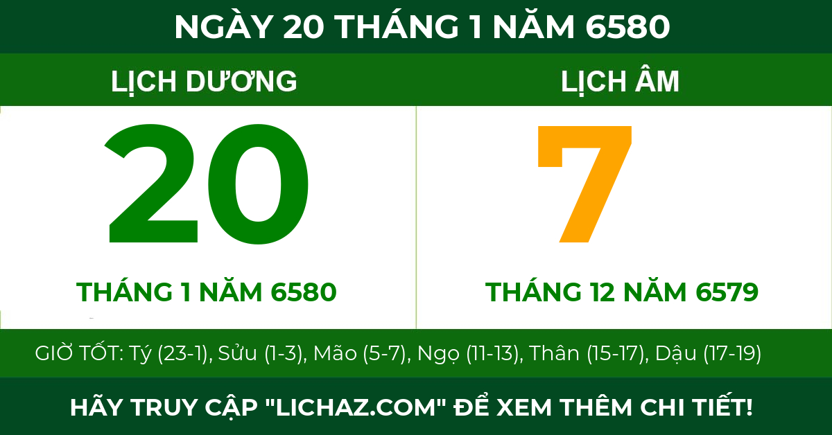 lịch âm ngày 20 tháng 1 năm 6580