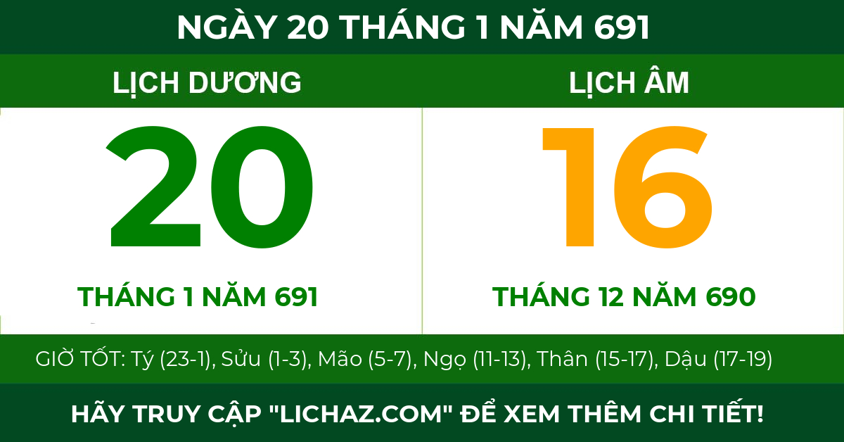 lịch âm ngày 20 tháng 1 năm 691
