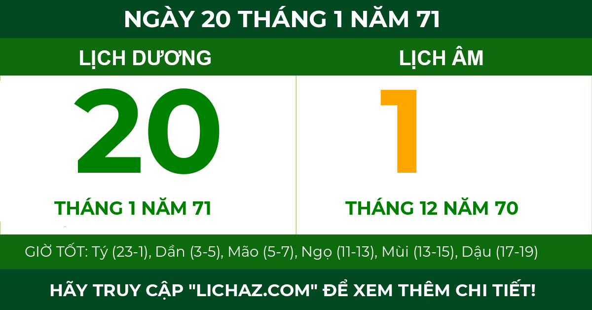 lịch âm ngày 20 tháng 1 năm 71