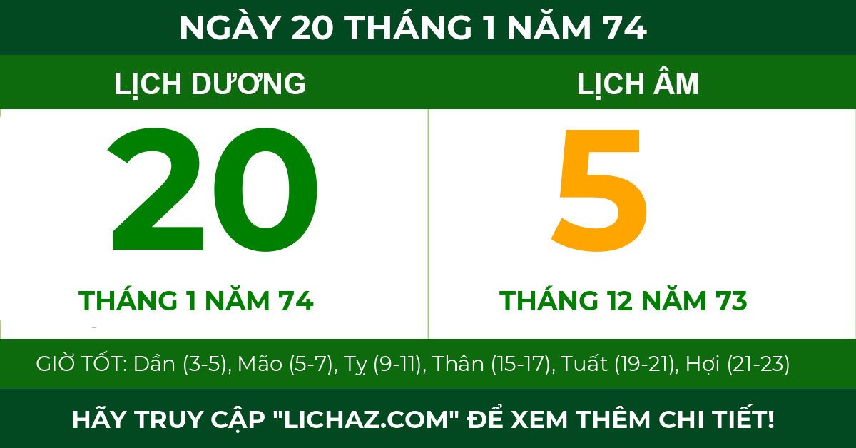 lịch âm ngày 20 tháng 1 năm 74