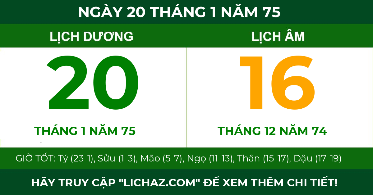 lịch âm ngày 20 tháng 1 năm 75