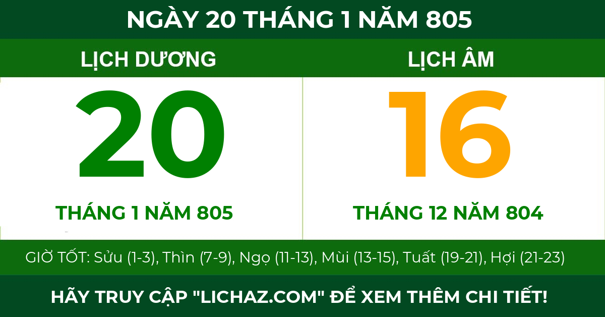 lịch âm ngày 20 tháng 1 năm 805