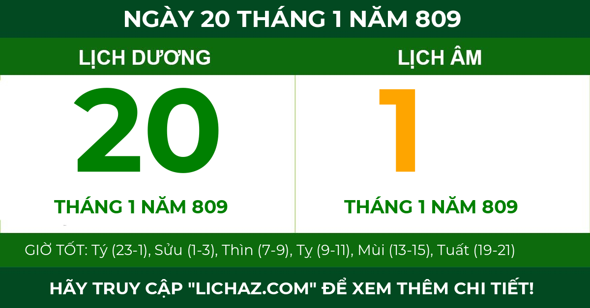 lịch âm ngày 20 tháng 1 năm 809