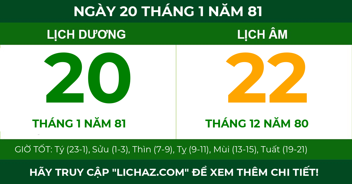 lịch âm ngày 20 tháng 1 năm 81