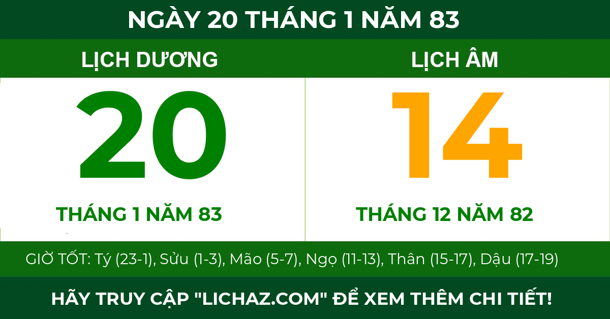 lịch âm ngày 20 tháng 1 năm 83