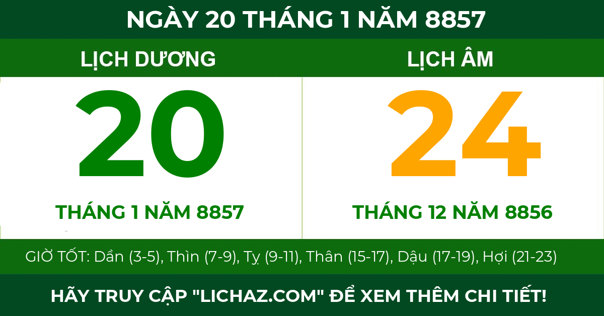 lịch âm ngày 20 tháng 1 năm 8857