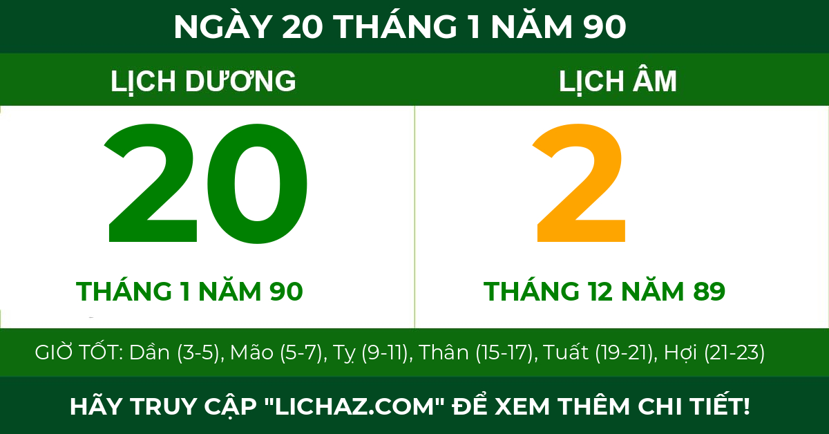 lịch âm ngày 20 tháng 1 năm 90
