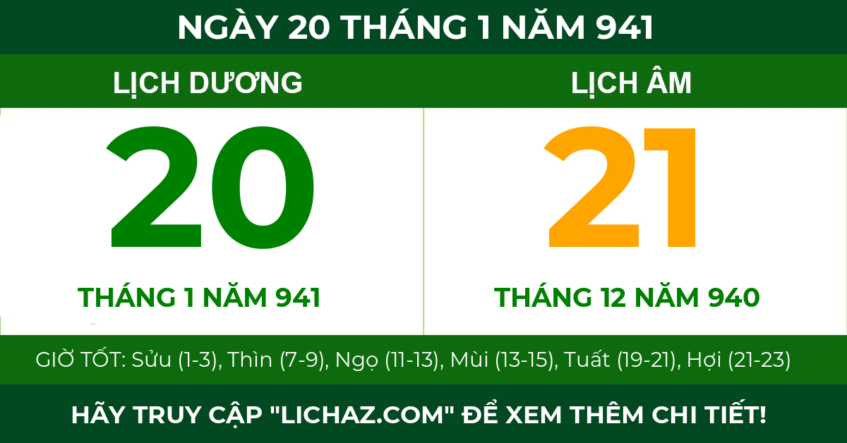 lịch âm ngày 20 tháng 1 năm 941