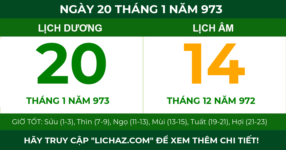 lịch âm ngày 20 tháng 1 năm 973