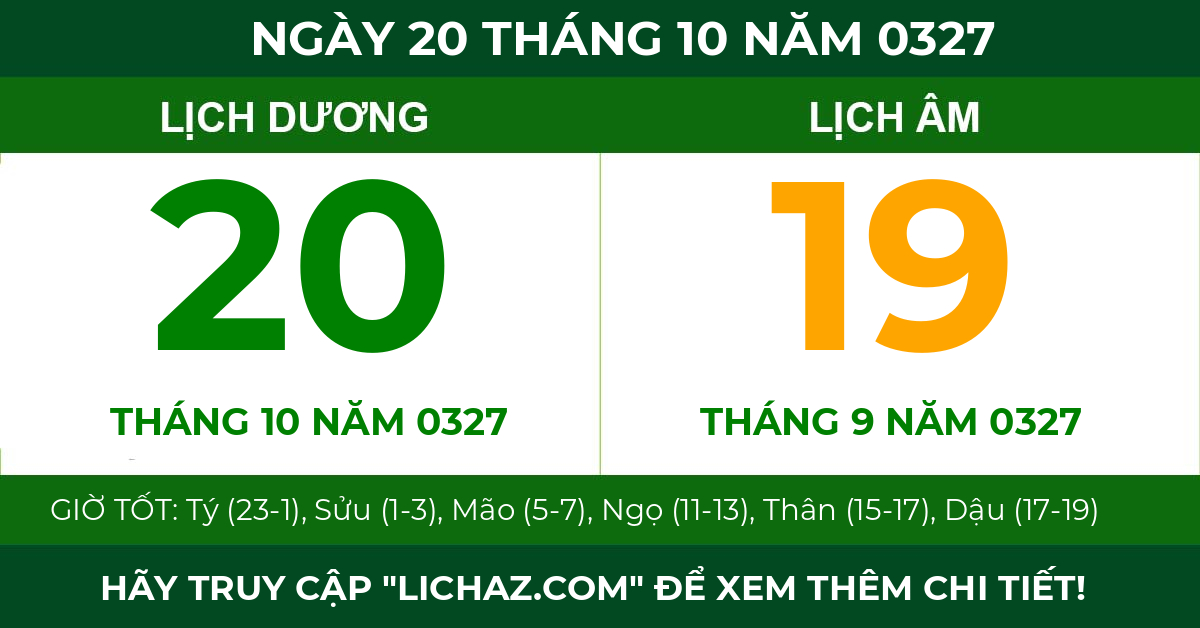 lịch âm ngày 20 tháng 10 năm 0327