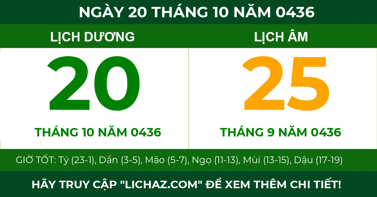 lịch âm ngày 20 tháng 10 năm 0436