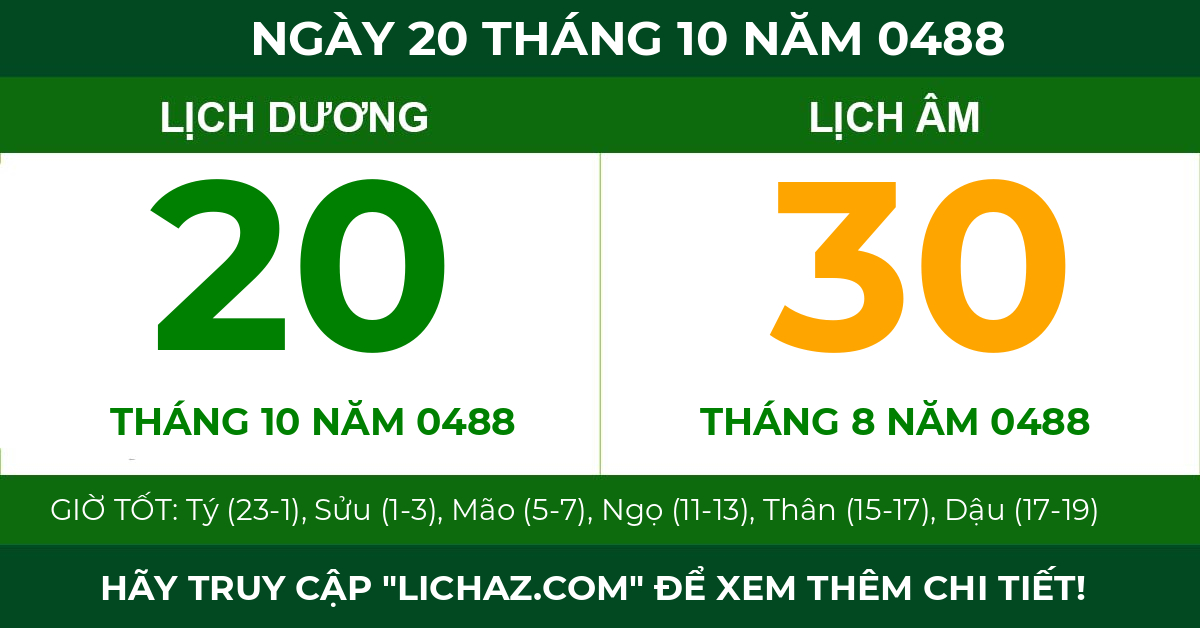 lịch âm ngày 20 tháng 10 năm 0488