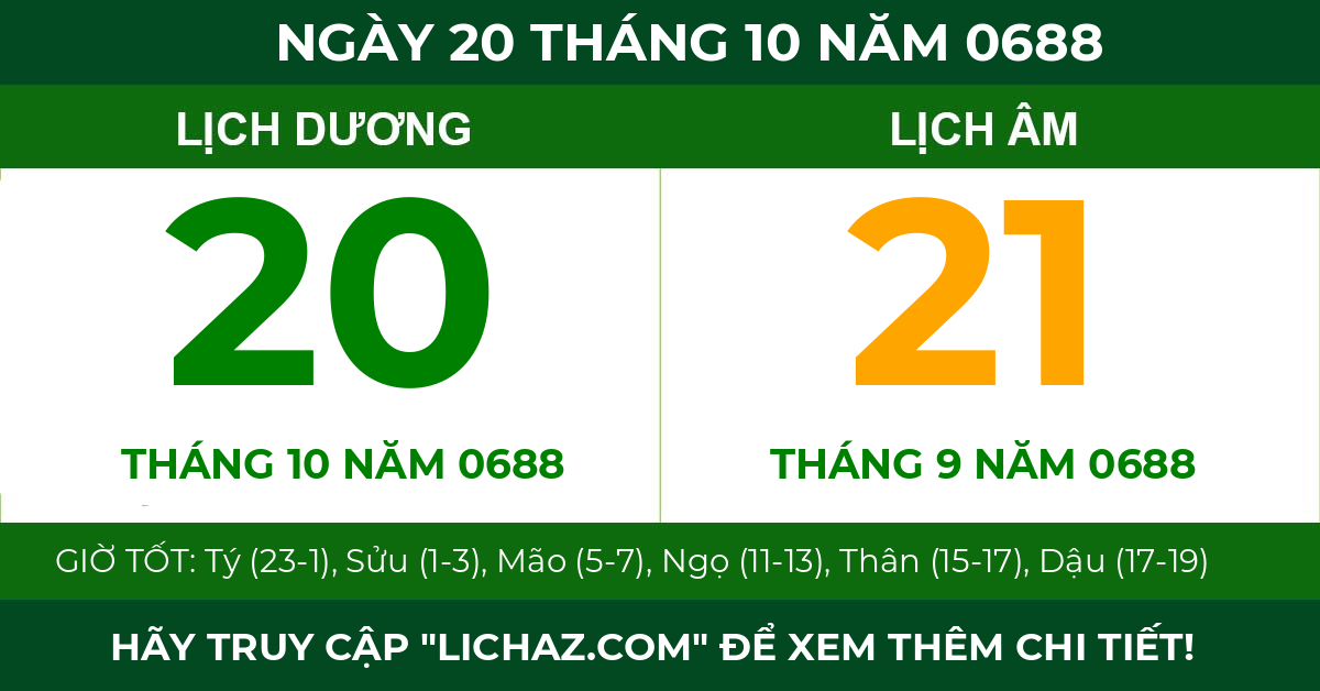lịch âm ngày 20 tháng 10 năm 0688