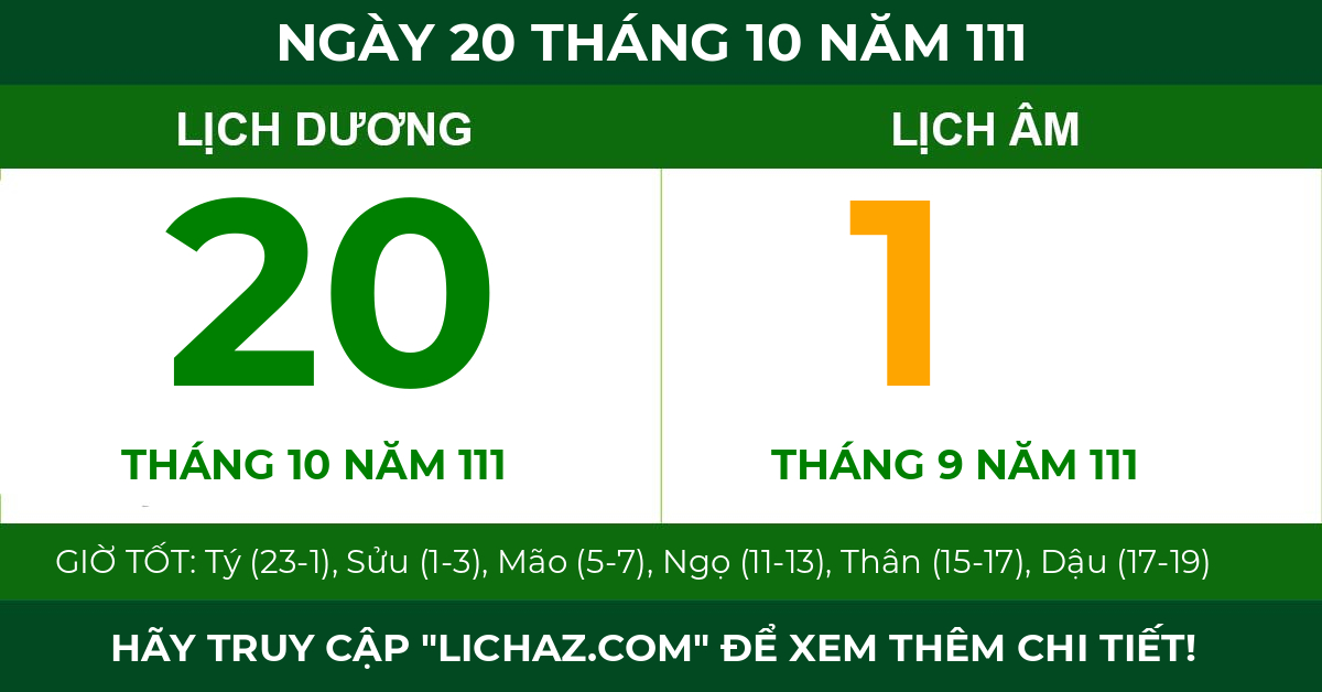 lịch âm ngày 20 tháng 10 năm 111