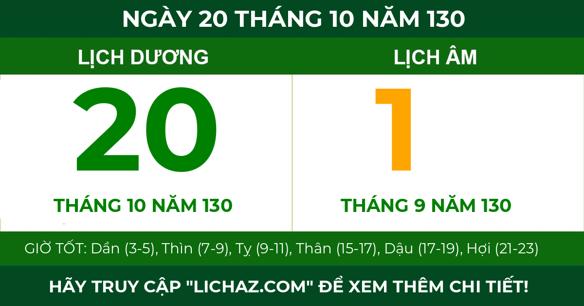 lịch âm ngày 20 tháng 10 năm 130