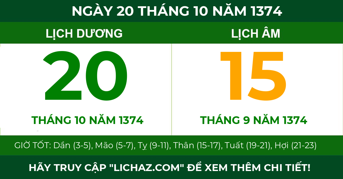 lịch âm ngày 20 tháng 10 năm 1374