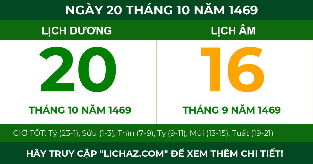 lịch âm ngày 20 tháng 10 năm 1469