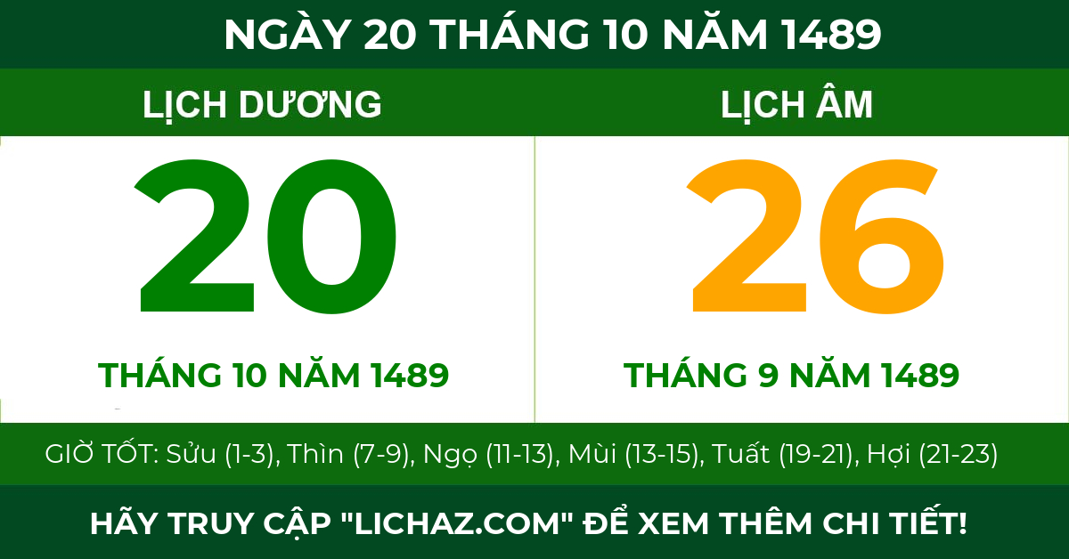 lịch âm ngày 20 tháng 10 năm 1489