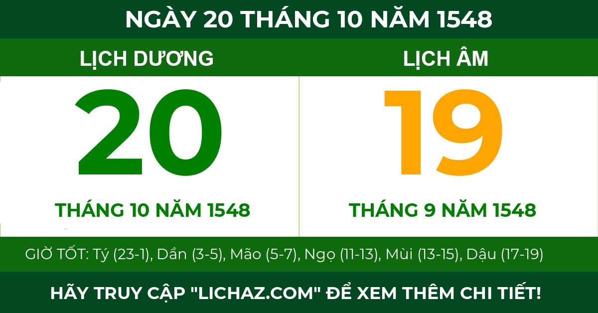 lịch âm ngày 20 tháng 10 năm 1548