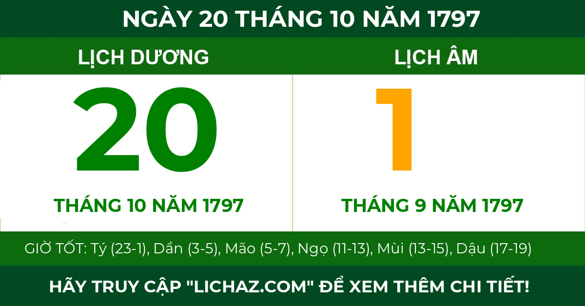 lịch âm ngày 20 tháng 10 năm 1797