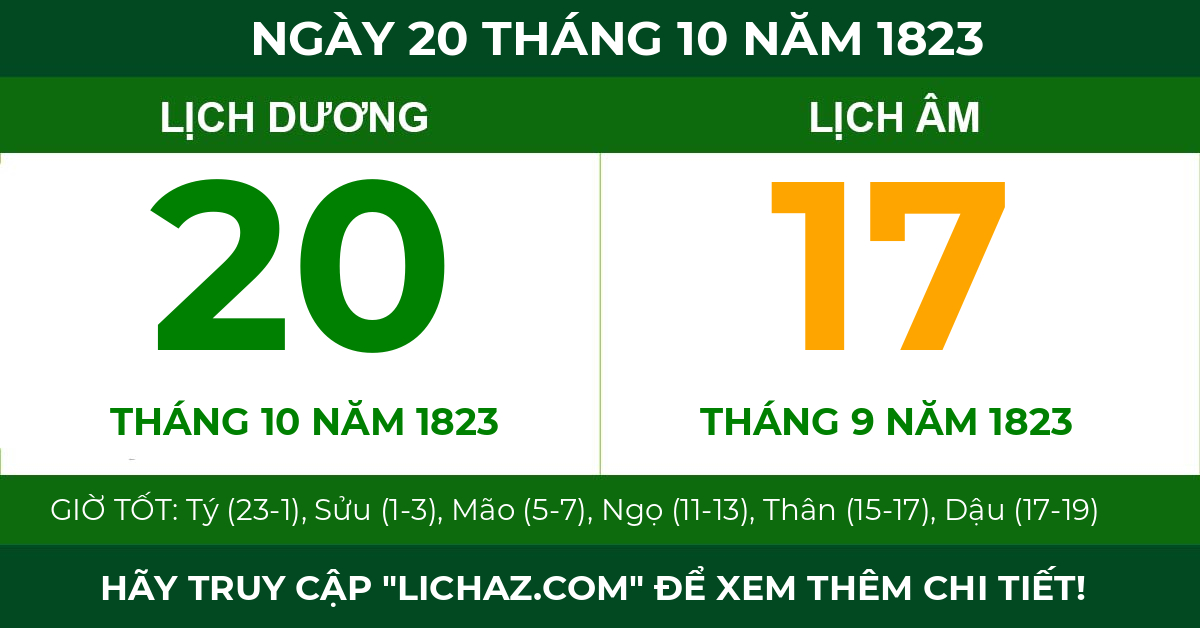 lịch âm ngày 20 tháng 10 năm 1823