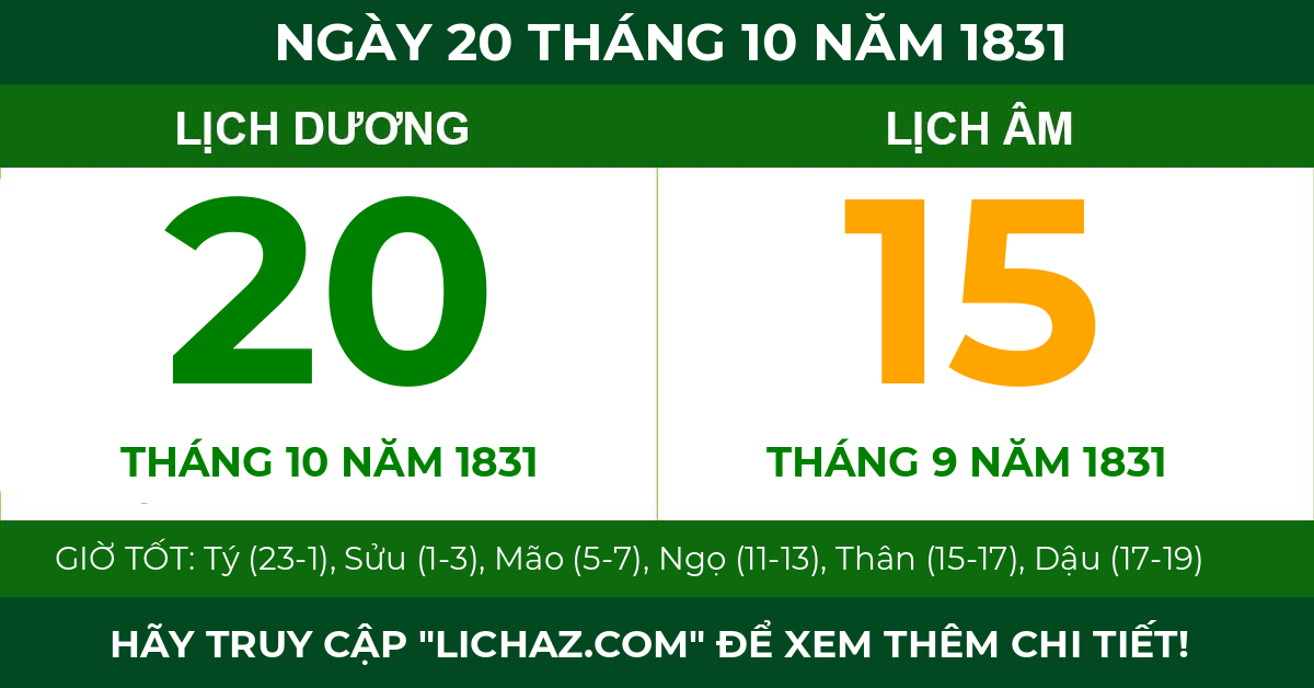 lịch âm ngày 20 tháng 10 năm 1831