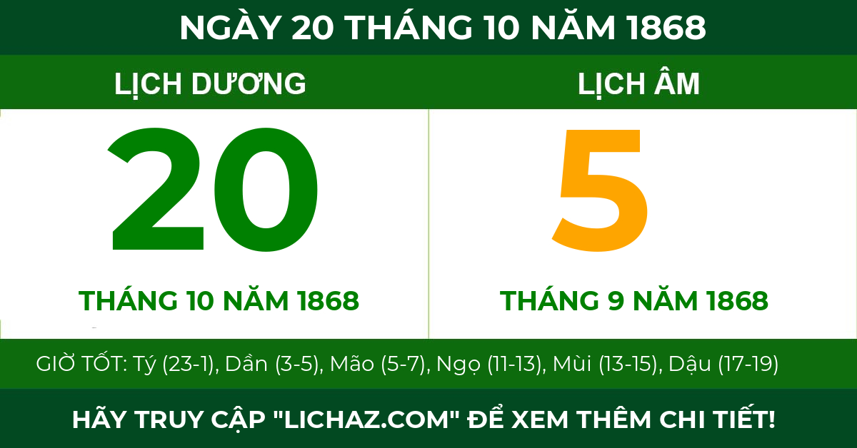 lịch âm ngày 20 tháng 10 năm 1868