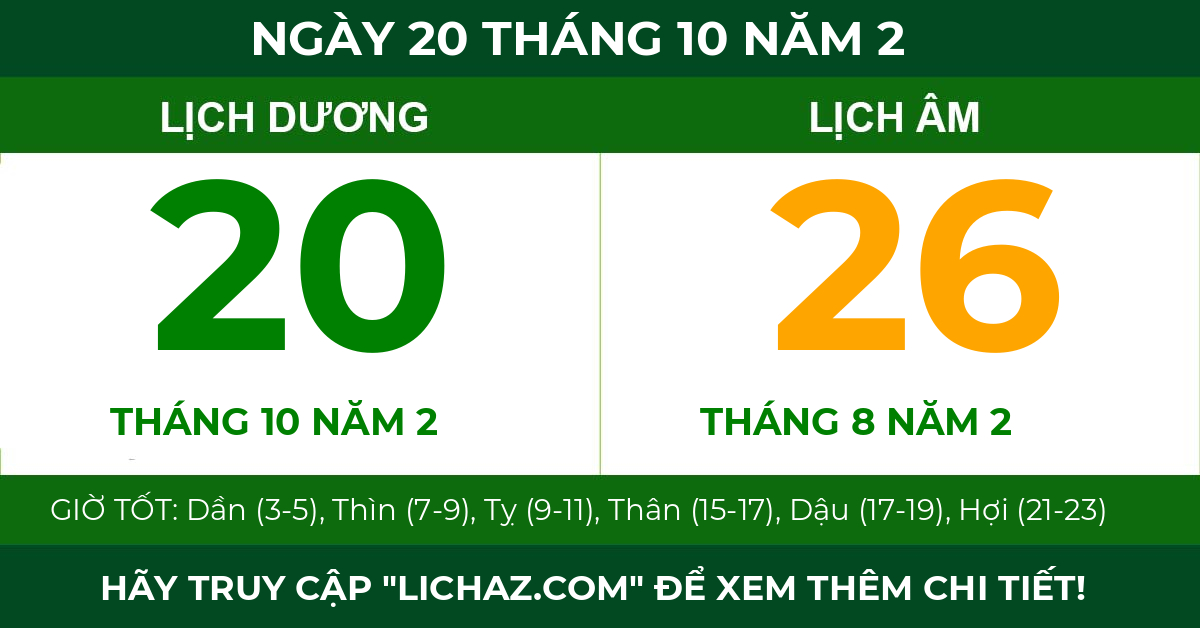 lịch âm ngày 20 tháng 10 năm 2