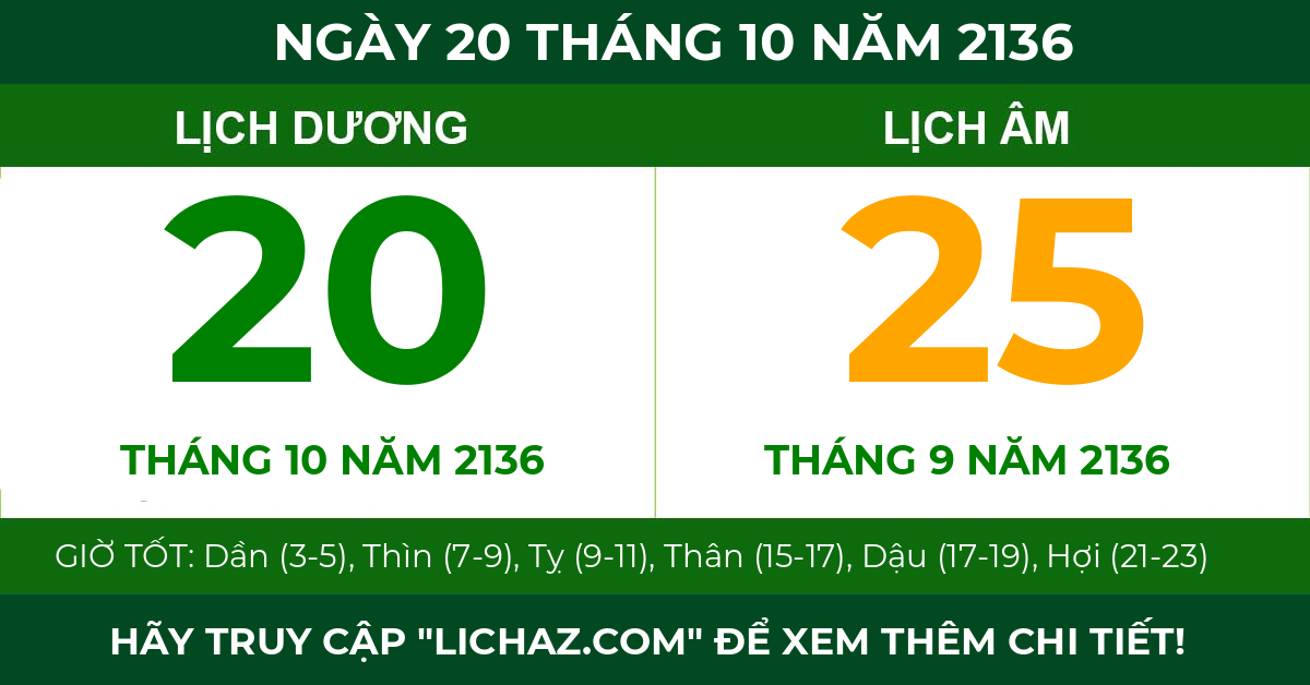 lịch âm ngày 20 tháng 10 năm 2136