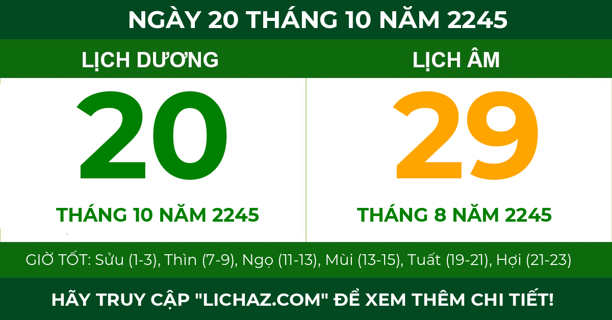 lịch âm ngày 20 tháng 10 năm 2245