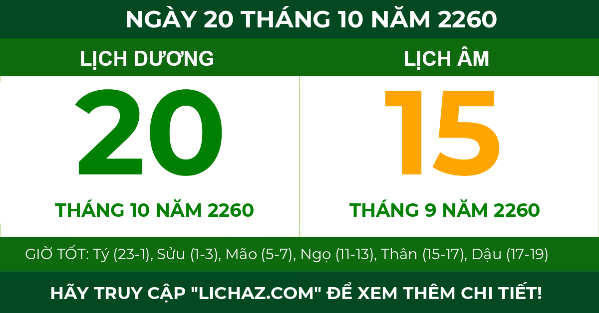 lịch âm ngày 20 tháng 10 năm 2260