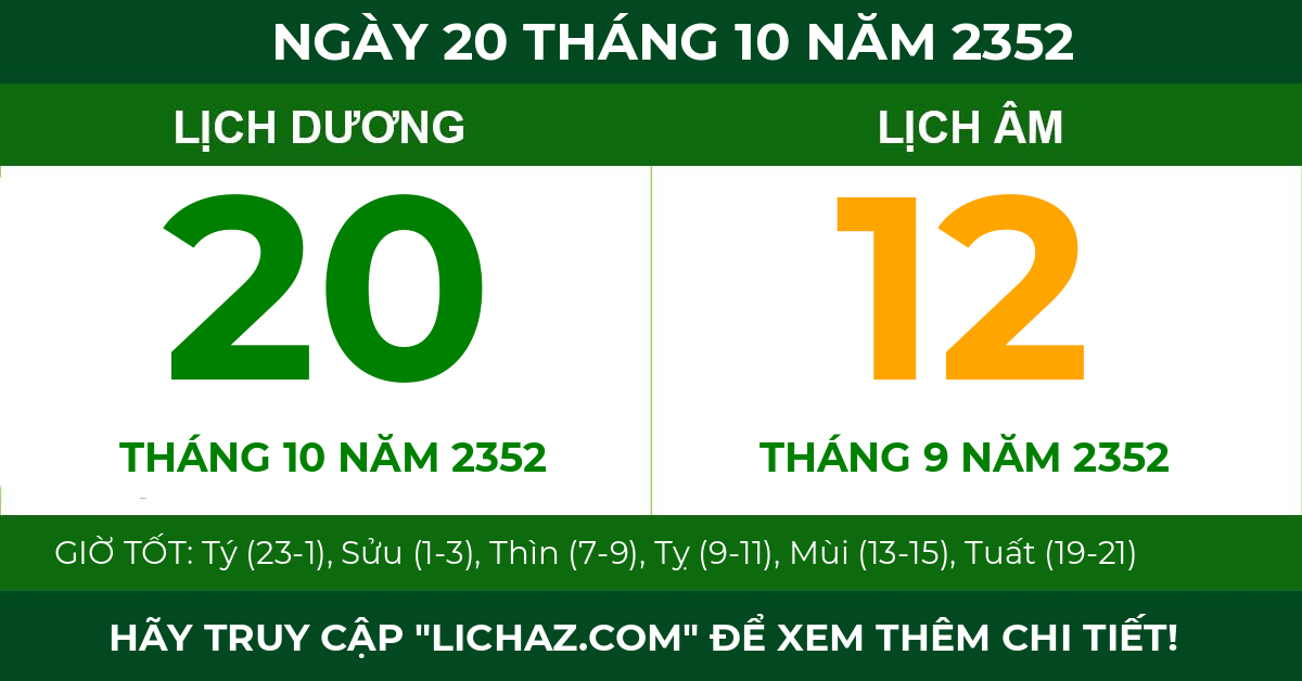 lịch âm ngày 20 tháng 10 năm 2352