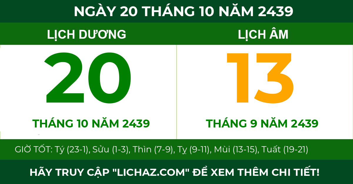 lịch âm ngày 20 tháng 10 năm 2439