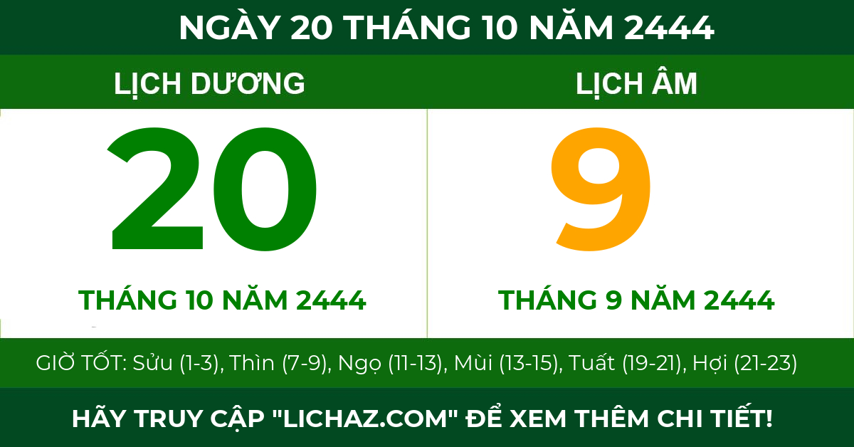 lịch âm ngày 20 tháng 10 năm 2444