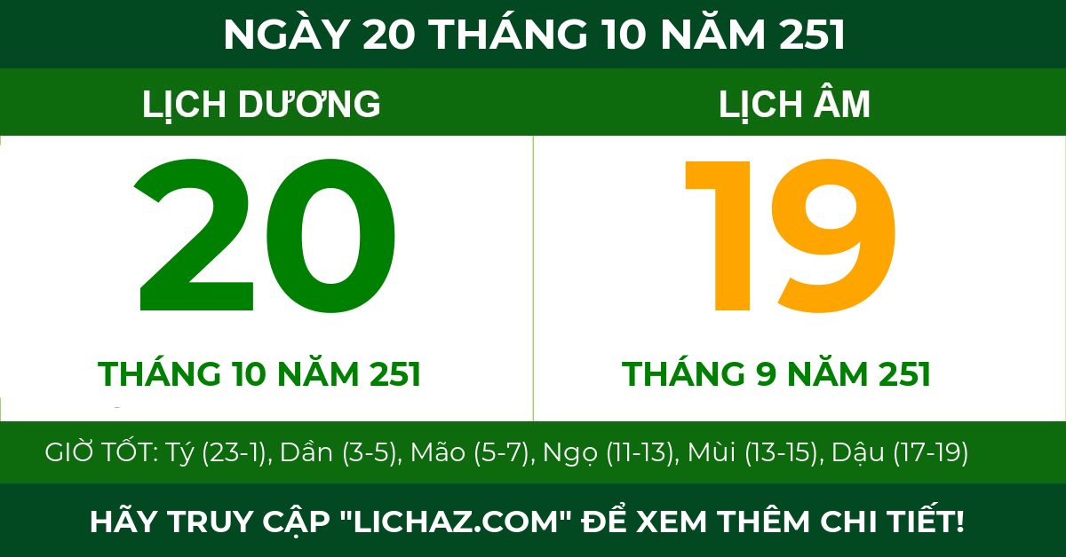 lịch âm ngày 20 tháng 10 năm 251