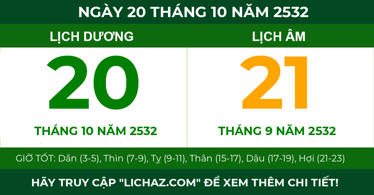 lịch âm ngày 20 tháng 10 năm 2532