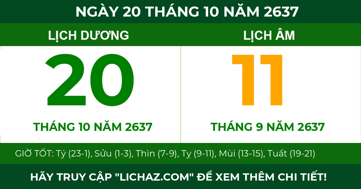 lịch âm ngày 20 tháng 10 năm 2637