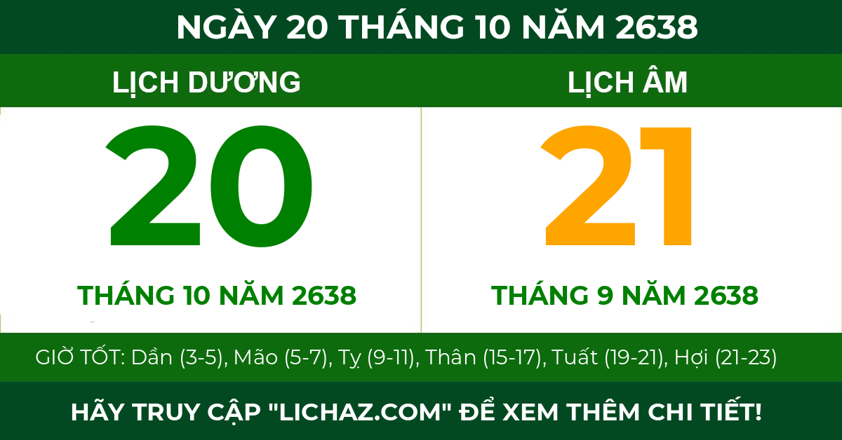lịch âm ngày 20 tháng 10 năm 2638