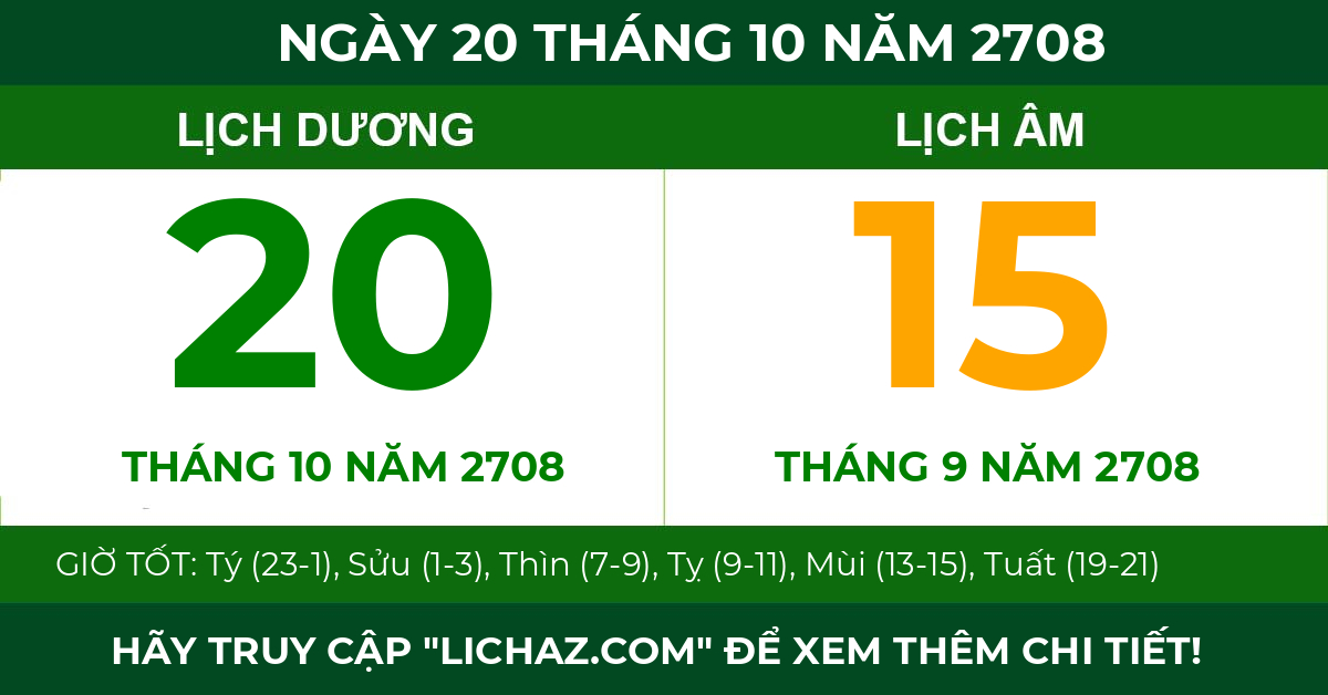 lịch âm ngày 20 tháng 10 năm 2708