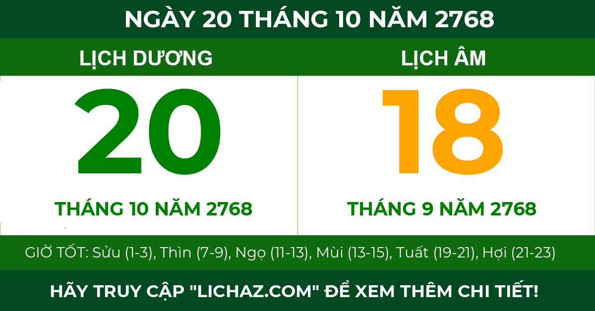 lịch âm ngày 20 tháng 10 năm 2768