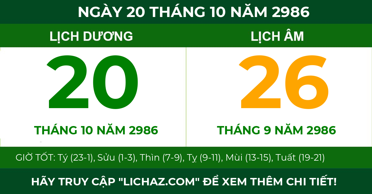 lịch âm ngày 20 tháng 10 năm 2986