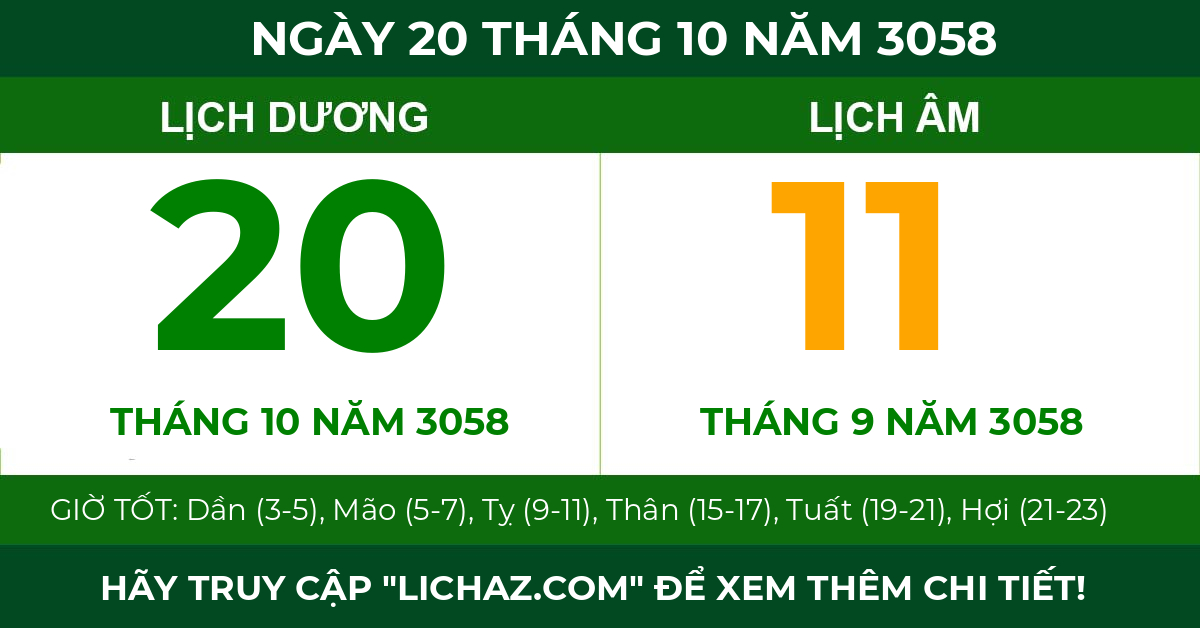 lịch âm ngày 20 tháng 10 năm 3058