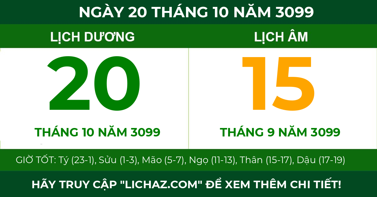 lịch âm ngày 20 tháng 10 năm 3099
