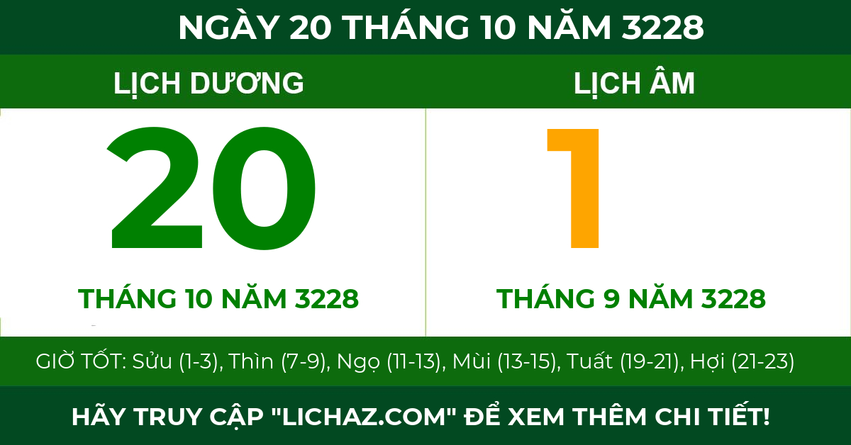 lịch âm ngày 20 tháng 10 năm 3228