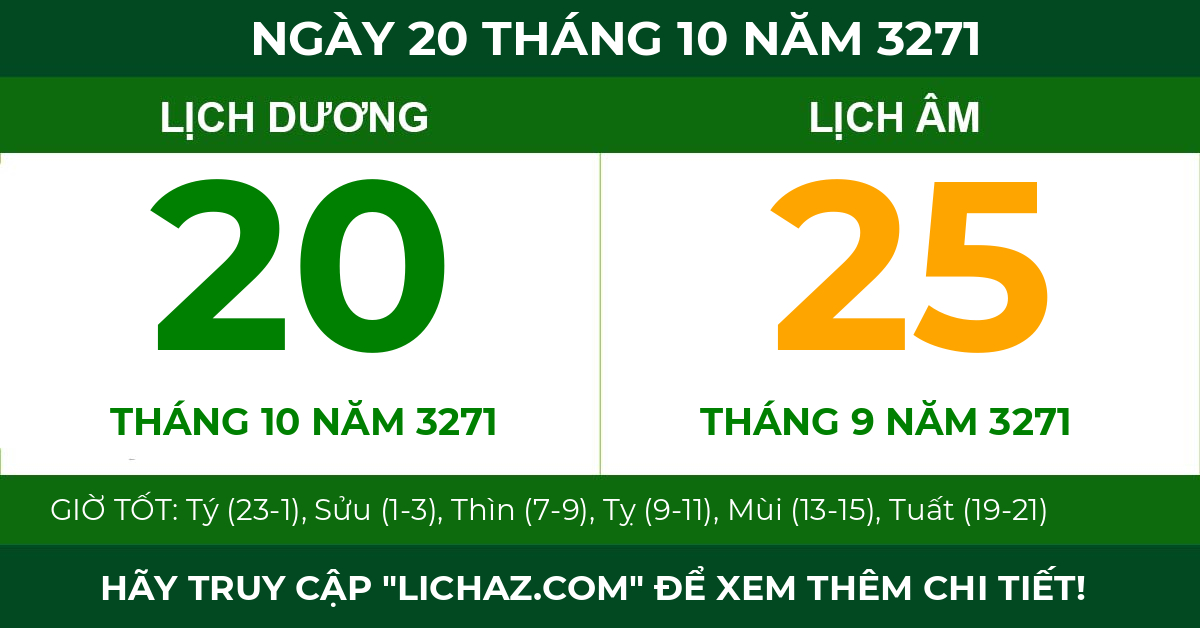 lịch âm ngày 20 tháng 10 năm 3271